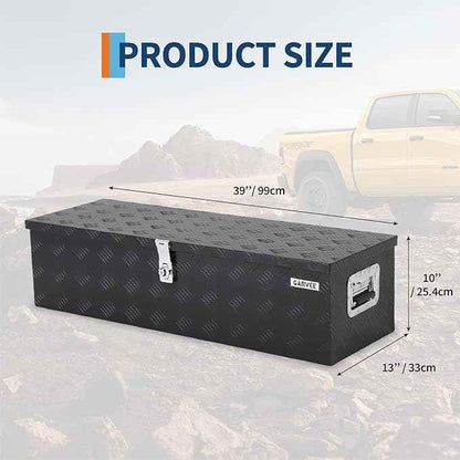 Garvee 39 Inch Aluminum Truck Bed Tool Box - Heavy Duty Diamond Plate Tool Chest with Lock and Keys | Storage Organizer for Pickup Trucks, RV, Trailers | Side Handles, 39 x 13 x 10 Inches, Black