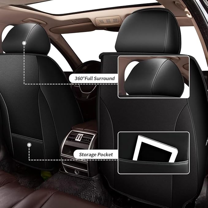 YORKNEIC Seat Covers Fit for GMC Acadia 2017-2025 2026: 2 Front Leather Car Seat Covers - Waterproof Car Seat Protector Compatible Airbag (2 Front Set, Black & Grey)