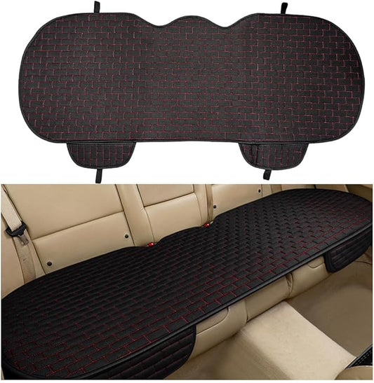 Back Car Seat Cover, Anti-Slip Breathable Linen Bottom Seat Protector Covers with Storage Pockets, Long Rear Seat Cushion Pad for Most Cars SUVs Truck Van (Black & Red)