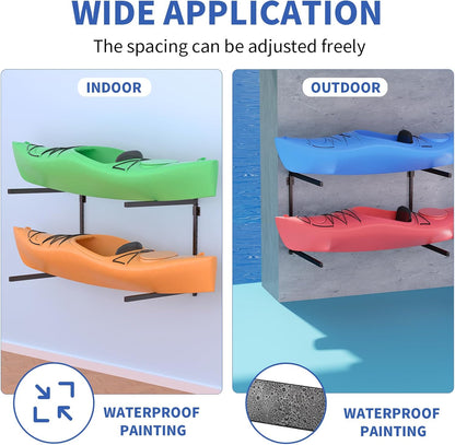 Wall Mounted Kayak Storage Rack, Kayak Racks for Outdoor Storage, Kayak Wall Mount 4 Tier Adjustable Surfboard Paddleboards Holder, Holds Up to 220 lbs