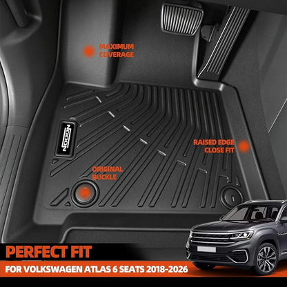 Custom Fit Floor Mats for Volkswagen Atlas 6 Seats/Captain Seat 2018-2026, All Weather TPE Floor Liners with Trunk Mat & Backrest Protectors, Odorless Full Set Interior Accessories