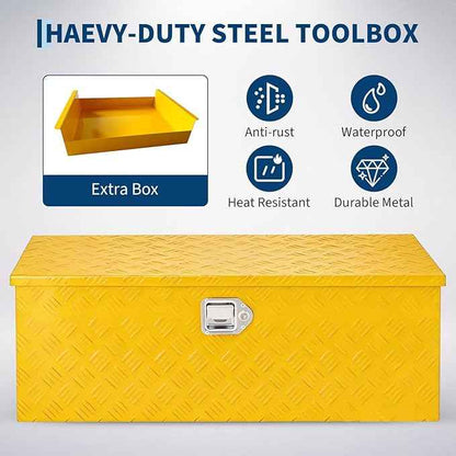Aluminum Truck Bed Tool Box 36'', Lockable Pickup Toolbox with Gas Lift Lid, Large Storage Chest with Organizer for Small Parts, Weatherproof Heavy Duty Steel Aluminum Tool Box for Work Truck, RV