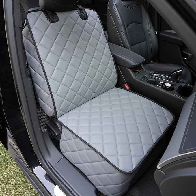 Waterproof Car Front Seat Cover for Dogs, PU Leather Car Seat Protector for Pets,Nonslip Scratchproof Front Passenger seat Covers Fits for Cars, Trucks, SUVs (Grey, Front Seat Cover)