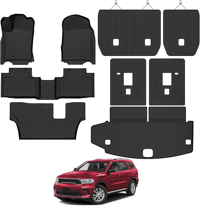 Custom Fit Floor Mats for 2016-2025 2026 Dodge Durango 7-Seater 2nd Row Bench Seats, All Weather TPE Floor Liners with Trunk Mat & Backrest Protectors, Odorless Full Set Interior Accessories