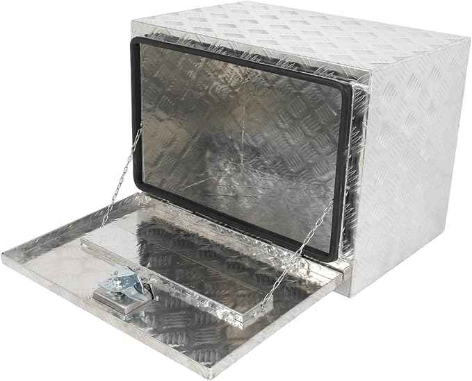 SCITOO 24 Inch Diamond Plate Truck Bed Tool Box,Aluminum Heavy Duty Crossover Storage for Most Full Size Pickups,Lockable Weatherproof Chest,Fits 24" Truck Beds,Easy Access to Load and Unload