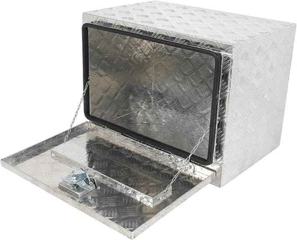 SCITOO 24 Inch Diamond Plate Truck Bed Tool Box,Aluminum Heavy Duty Crossover Storage for Most Full Size Pickups,Lockable Weatherproof Chest,Fits 24" Truck Beds,Easy Access to Load and Unload