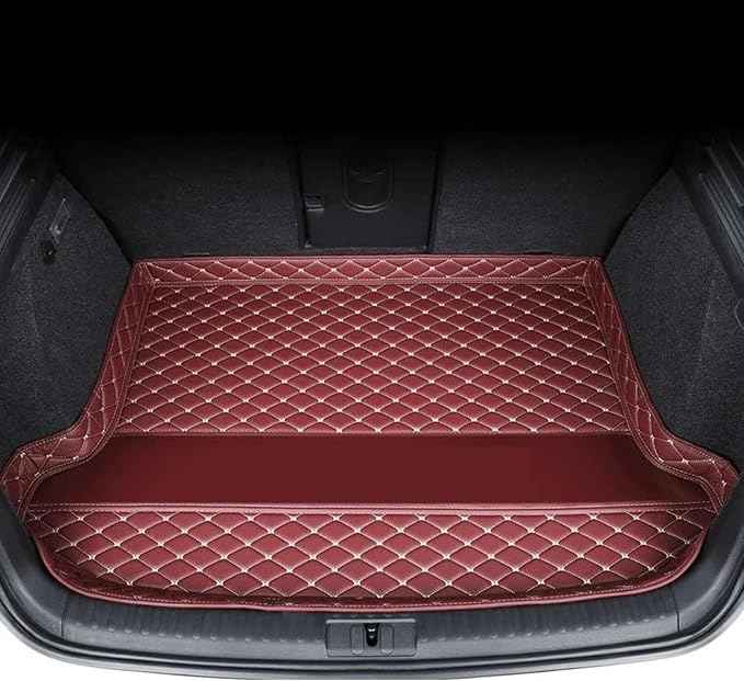Car Trunk Mats Cargo Liners for 2026 Tesla Model Y Juniper 5-Seat, Custom Leather Rear Boot Floor Carpet, Storage Luggage Protection Pad Accessories with Raised Edges, F/Claret