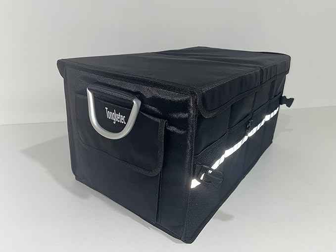 Trunk Organizer With Lid,Medium,Black 55L,For SUV Car Truck,Collapsible Waterproof Oxford Fabric,Portable Multipurpose sorting,3-Compartments with Aluminium Alloy Handle