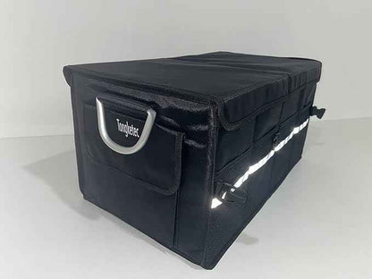 Trunk Organizer With Lid,Medium,Black 55L,For SUV Car Truck,Collapsible Waterproof Oxford Fabric,Portable Multipurpose sorting,3-Compartments with Aluminium Alloy Handle