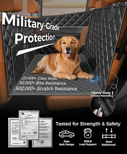 Doglike UNBREAK Armor Dog Car Seat Cover for Back Seat [NO.1 Military-Grade Reinforced Protection], 500LB Ultra-Support Armor Hard Bottom, Waterproof Pet Carseat Dog Hammock for Cars/SUV/Truck XL Size