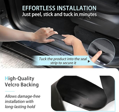 2PCS Door Sill Protector Cover for Tesla Model Y Juniper 2025 2026, One-Piece Full Protection Front & Rear Door Entry Guard Threshold Strip for Model Y Juniper Accessories, Anti-Stain, Kick-Resistant