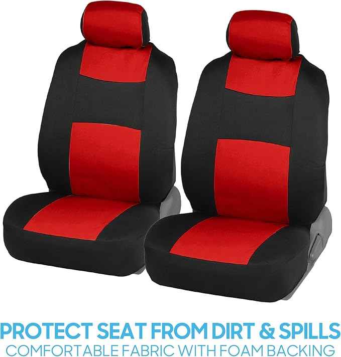 BDK PolyPro Red Car Seat Covers Full Set with 4-Piece Car Floor Mats - Two-Tone Seat Covers for Cars with Carpet, Interior Covers for Auto Truck Van SUV