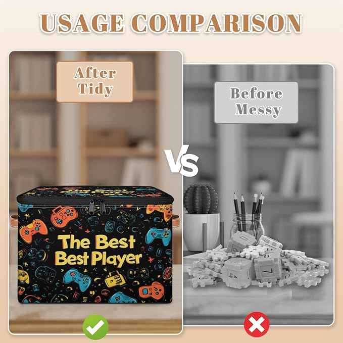 Game Storage Bins with Zipper Lids for Bedroom Kitchen Bathroom Storage Basket Foldable Toy Cube Storage Organizer for Kid Teen Women Men