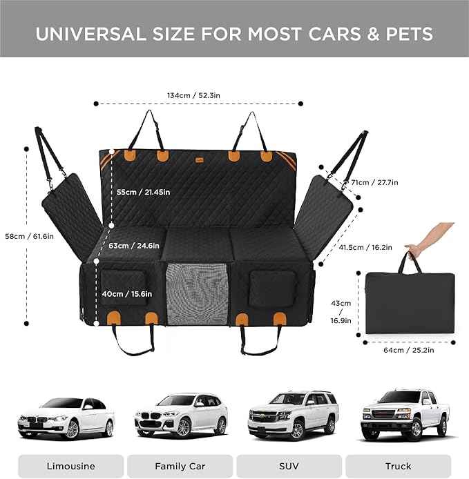 MADE 4 PETS Dog Car Seat Cover for Back Seat - Back Seat Extender for Dogs, Holds 400lbs, Waterproof & Non-Slip Dog Hammock for Car, 8-Layer Hard Bottom with PE Foam, Easy to Install & Clean