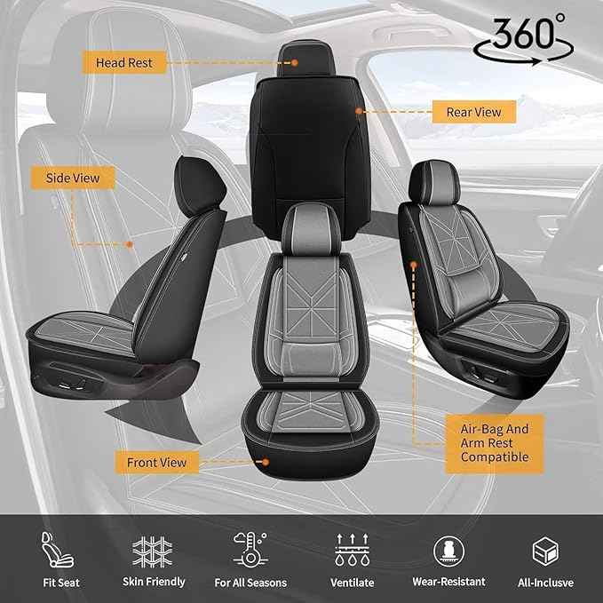 Car Seat Covers Full Set Fit for Hyundai Palisade 2020-2025 2026: 5 Seats Auto Interior Accessories, Faux Leather Waterproof Seat Cushions Vehical Cover (Black&Grey)