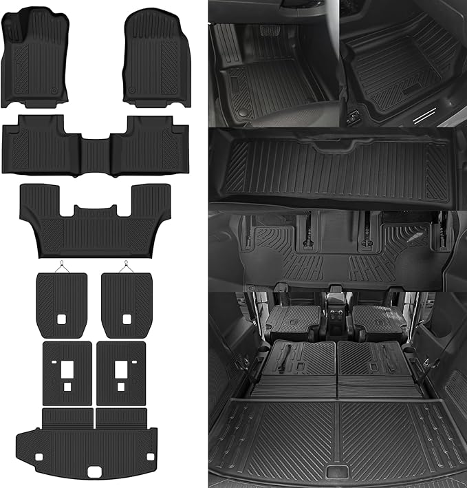Custom Fit Floor Mats for 2016-2025 2026 Dodge Durango 6-Seater 2nd Row Bucket Seats, All Weather TPE Floor Liners with Trunk Mat & Backrest Protectors, Odorless Full Set Interior Accessories
