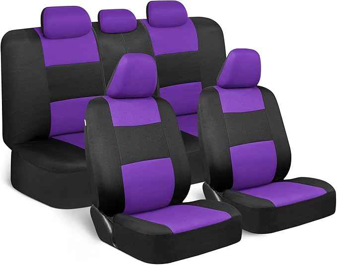 BDK PolyPro Purple Car Seat Covers Full Set with 4-Piece Car Floor Mats - Two-Tone Fits Most Seat Covers for Cars with Carpet Floor Mats, Seat Protector Interior Accessories for Auto Truck SUV