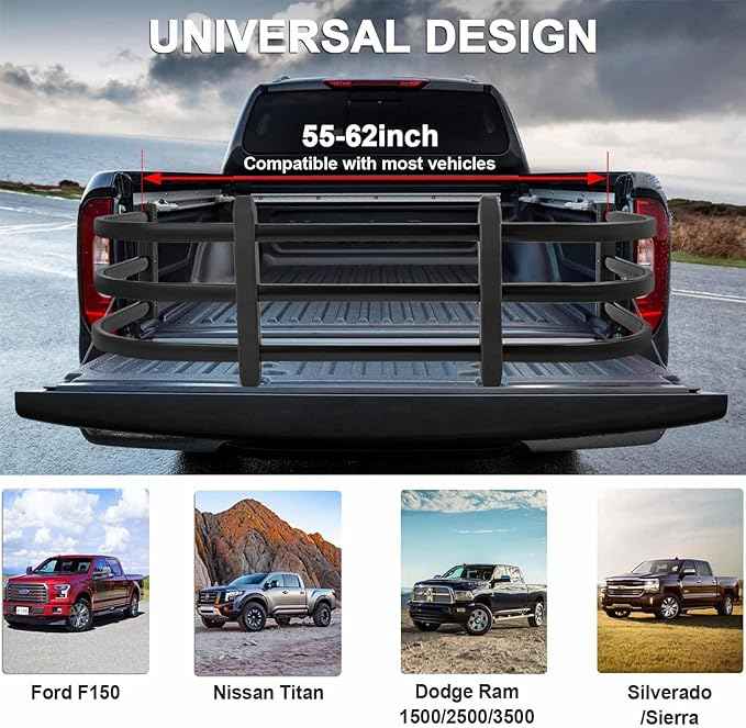 Truck Bed Extender,PickupTailgate Expansion,Fit for Ford F150 7+Titan 7+Sierra 3+Ram 1500/2500/3500,Compatible with All Rails,L55-62" x D24 x H18(Includes Mounting Bracket) Aluminium