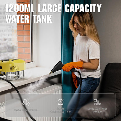 Handheld Steam Cleaner for Home＆Kitchen, 212°F High Temperature, 1200ML Tank, Portable Steam Cleaner for Car Carpet Detailing Window Floor Couch Grease Tile, Pressurized Steamer for Cleaning