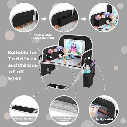 MENZOKE Kids Travel Tray for Toddler Car Seat, Toddler Gift for Boy Activities with Dry Erase Board & iPad Holder Stand, Road Trip Essentials Accessories Lap Tray for Boy as Birthday Gift, Black