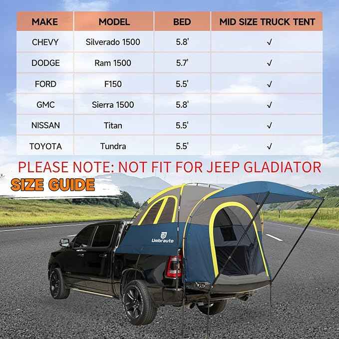 Umbrauto Truck Bed Tent with Awning: 5.5'-5.8' PU3000mm Waterproof Pickup Truck Tents, Easy Set-up for 2 Person, Fits Full Size Short Bed, Chevy, Dodge, Ford, GMC, Blue