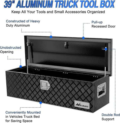 Nilight 39 Inch Truck Tool Box Heavy Duty Aluminum Stripes Plated Pick Up Truck Bed Toolboxes 39"x13"x10" Waterproof Storage Organizer for Bed of Truck RV Trailer with Side Handle Lock Keys, Black