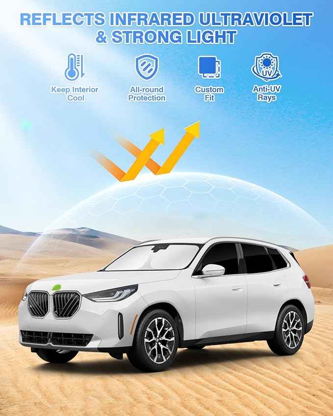 Sunshades for 2025 2026 BMW X3 Accessories Windshield Sun Shade Side Rear Window Shade Cover Sun Visor Shield Privacy Protection for Camping Keep Vehicle Cool Black 7PCS