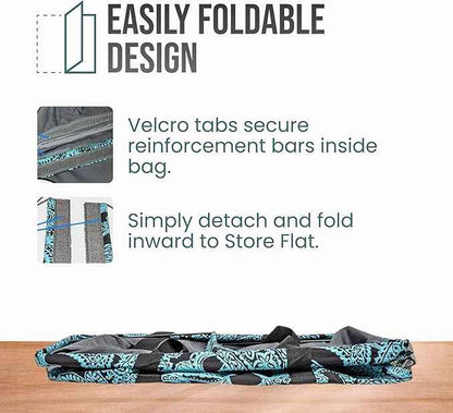 Extra Large Utility Tote Bag - Oversized Collapsible Reusable Wire Frame Rectangular Canvas Basket With Two Exterior Pockets For Beach, Pool, Laundry, Car Trunk, Storage - Paisley Blue