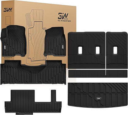 3W Floor Mats & Cargo Liner & Seat Back Mats for 2021-2026 （Only 8 Seats） Chevrolet Chevy Tahoe/GMC Yukon(Not Fit Yukon XL or Tahoe LS)/Cadillac Escalade(Not Fit Escalade ESV),All Weather Car Mats