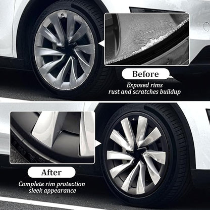 Wheel Rim Protector Designed for 2025 2026 Tesla Model Y Juniper 20 Inch Helix Wheel, 4PCS ABS Rim Guard Hubcap Cover Tire Trim Rings for Model Y Juniper Accessories, Black