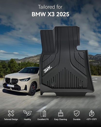 3W Floor Mats for BMW X3 G45 2025 2026, Accessories Custom Fit TPE All Weather Front & Rear Rows Waterproof Car Mats Liner for BMW X3 30/M50 xDrive