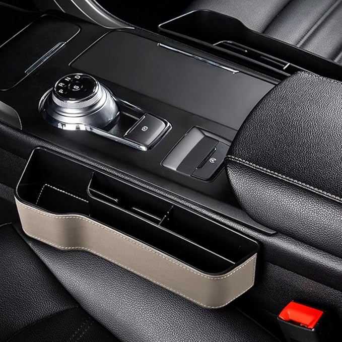 Car Seat Gap Filler Organizer for Tesla Model 3/Model S/Model X/Model Y/Cybertruck/Roadster Seat Organizer Multifunctional Durable Auto Leather Cup Holder Gap Organizer,Beige-2PCS
