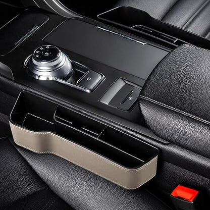Car Seat Gap Filler Organizer for Tesla Model 3/Model S/Model X/Model Y/Cybertruck/Roadster Seat Organizer Multifunctional Durable Auto Leather Cup Holder Gap Organizer,Beige-2PCS