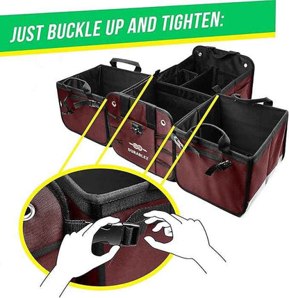 5-Section Trunk Organizer for SUV, Truck, Sedan, Van – Modular Extra Large Cargo Storage Bin, Detachable Car Trunk Organizer with Dividers, Collapsible Auto Organization System – Cherry Red