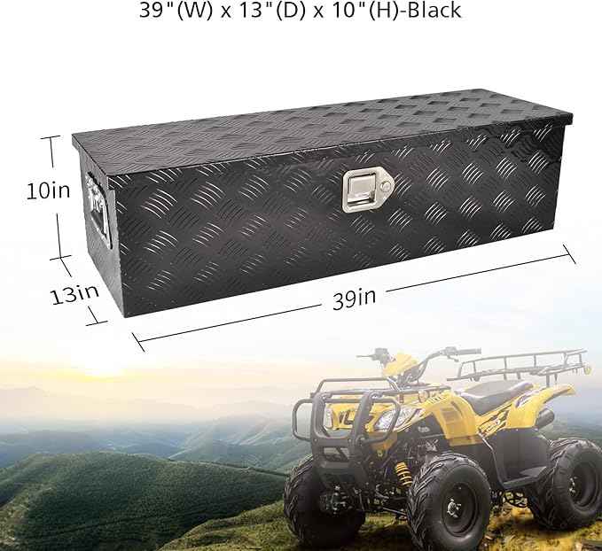 39 Inch Black Aluminum Tool Box 5 Bar Tread ToolBox for Truck Bed Car Outdoor Trailer Pickup Underbody RV ATV Storage Underbed Tools Organizer with Lock and Keys (39"X13"X10")