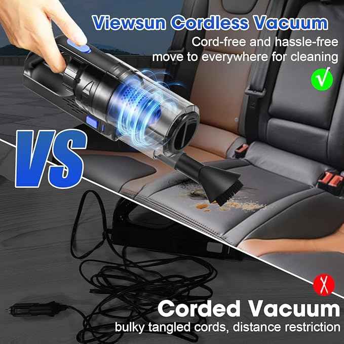 Viewsun Car Cleaning Kit, Car Interior Detailing Kit with High Power Handheld Vacuum Cordless Rechargeable, Detailing Brush Set, Windshield Cleaner, Complete Auto Accessories for Men, Women Gift