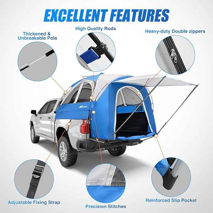 Nilight Truck Bed Tent 5.0-5.5FT Pickup Truck Tents with Removable Awning Waterproof PU2000mm Double Layer Rainfly Storage Bag 2-Person Sleeping Tailgate Bed Tents for Camping Travel Outdoor,Blue Grey