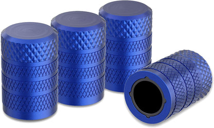 CKAuto Tire Valve Stem Caps, Blue, 4 pcs/Pack, Anodized Aluminum Tire Valve Cap Set, Corrosion Resistant, Universal Stem Covers for Cars Trucks Motorcycles SUVs and Bikes