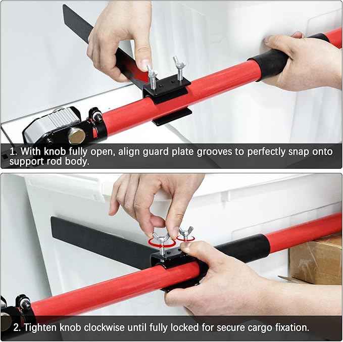 3-H Truck Cargo Bar, 43"-77" Adjustable Support Pole All Metal,Cabinet Jack,Truck Bed Divider with Self-Locking Spring Ratchet - Load Lock Bar for Vans, SUVs & Trucks,Red,2pc & Divider Bar
