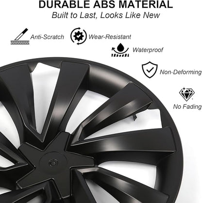 19 Inch Wheel Covers for Tesla Model Y Juniper 2025 2026, Matte Black Spiral Hubcaps Wheel Rim Protectors with Center Caps for Model Y Juniper Accessories, Seamless Fit, Sporty Style