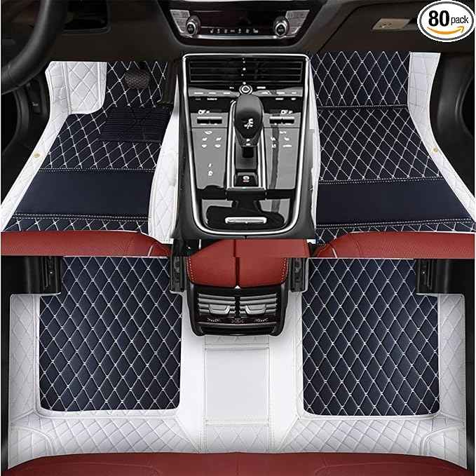 TREGOO All-Weather Anti Slip Floor mat is Suitable mats for floo of All for Tesla Models from 2012 to 2025 (Edge White, Medium Black and White)