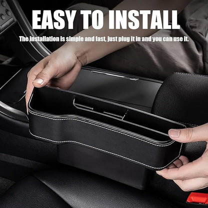 Car Seat Gap Filler Organizer for Tesla Model 3/Model S/Model X/Model Y/Cybertruck/Roadster Seat Organizer Multifunctional Durable Auto Leather Cup Holder Gap Organizer,Beige-2PCS