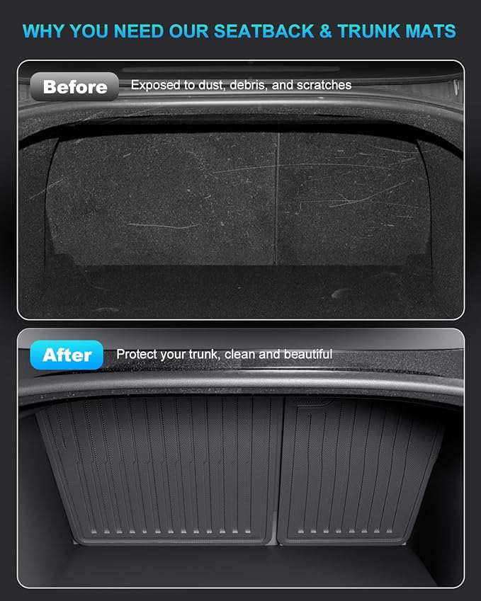 2nd Row Seatback Protector Compatible with Tesla Model 3 2018-2023 5 Seat Back Seat Cover All Weather Cargo Liner Model 3 Accessories | Custom Fit Trunk Protection (2PCS Backrest Protector)