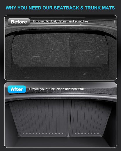 2nd Row Seatback Protector Compatible with Tesla Model 3 2018-2023 5 Seat Back Seat Cover All Weather Cargo Liner Model 3 Accessories | Custom Fit Trunk Protection (2PCS Backrest Protector)