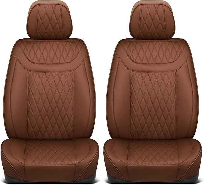 Car Seat Covers – Ranch Leatherette Faux Leather Brown Seat Covers for Car – Diamond Stitched Cushioned Interior Protectors for Automotive Accessories, Trucks, SUV, Cars – Two Front Covers
