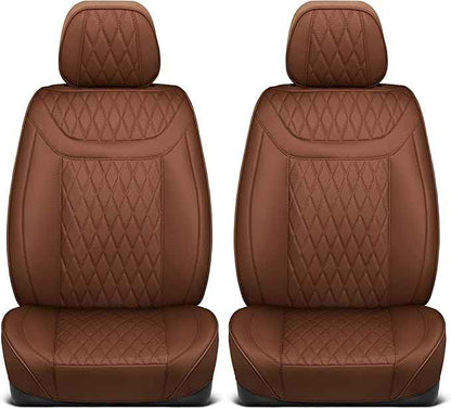 Car Seat Covers – Ranch Leatherette Faux Leather Brown Seat Covers for Car – Diamond Stitched Cushioned Interior Protectors for Automotive Accessories, Trucks, SUV, Cars – Two Front Covers
