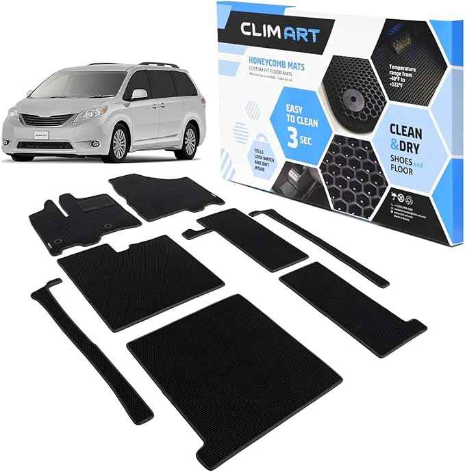 CLIM ART All-Weather Car Floor Mats Compatible with Toyota Sienna 2013-2020 (Only for 8 Seat), Custom-Fit Heavy-Duty Floor Liners for Cars & SUVs, Car Accessories for Men & Women, Black - FL011811233