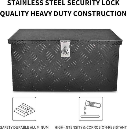 20 Inch Black Aluminum Tool Box 5 Bar Tread Flatbox for Truck Car Outdoor Trailer Pickup Underbody RV ATV Storage Tools Organizer with Lock Side Handle and Keys (20"X12"X9.5")