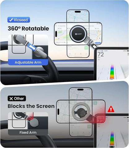 VICSEED Tesla Phone Mount【Strongest Magnet Power】Foldable Hidden Tesla Phone Holder Fit for All Phone, Tesla Model 3 Model Y for MagSafe Car Mount, Tesla Model 3 Accessories, Tesla Model Y Accessories