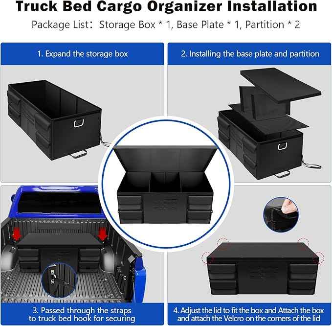 Mixsuper Truck Bed Organizer Fits Any Truck Size, Heavy Duty Truck Bed Storage With Straps For Groceries, Adjustable Trunk Organizer For Suv For Pickup, Convenient Accessories For Installation